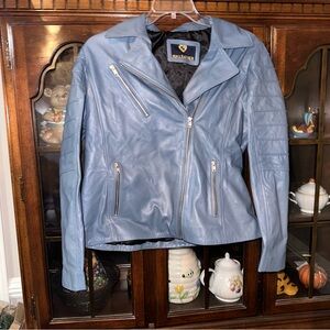 Womens MM Leather Zipper Zippered Coat Jacket Medium Blue Size XXL NWOT